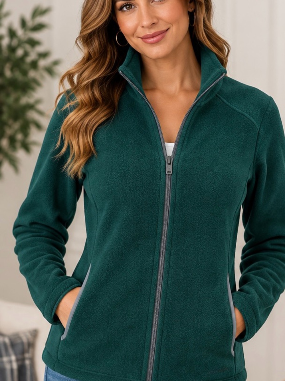 Eddie Bauer Women's Full-Zip Teddy Jacket in Deep Green